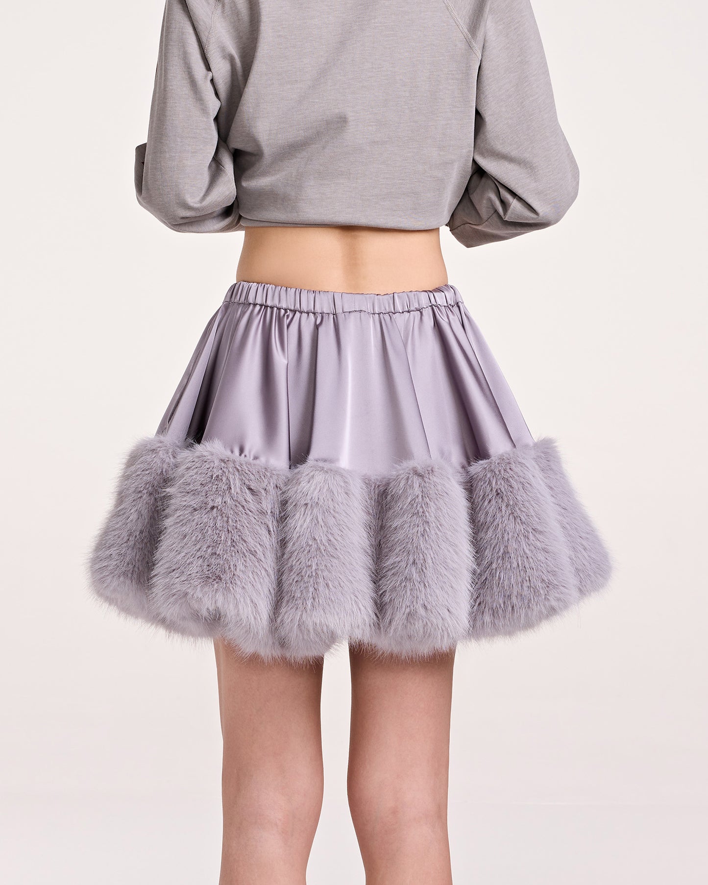 SATIN FUR MINI SKIRT (GREY)