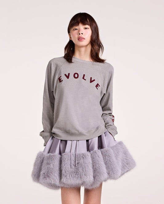 SATIN FUR MINI SKIRT (GREY)