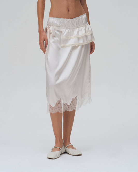 SATIN MIDI SKIRT (OFF WHITE)