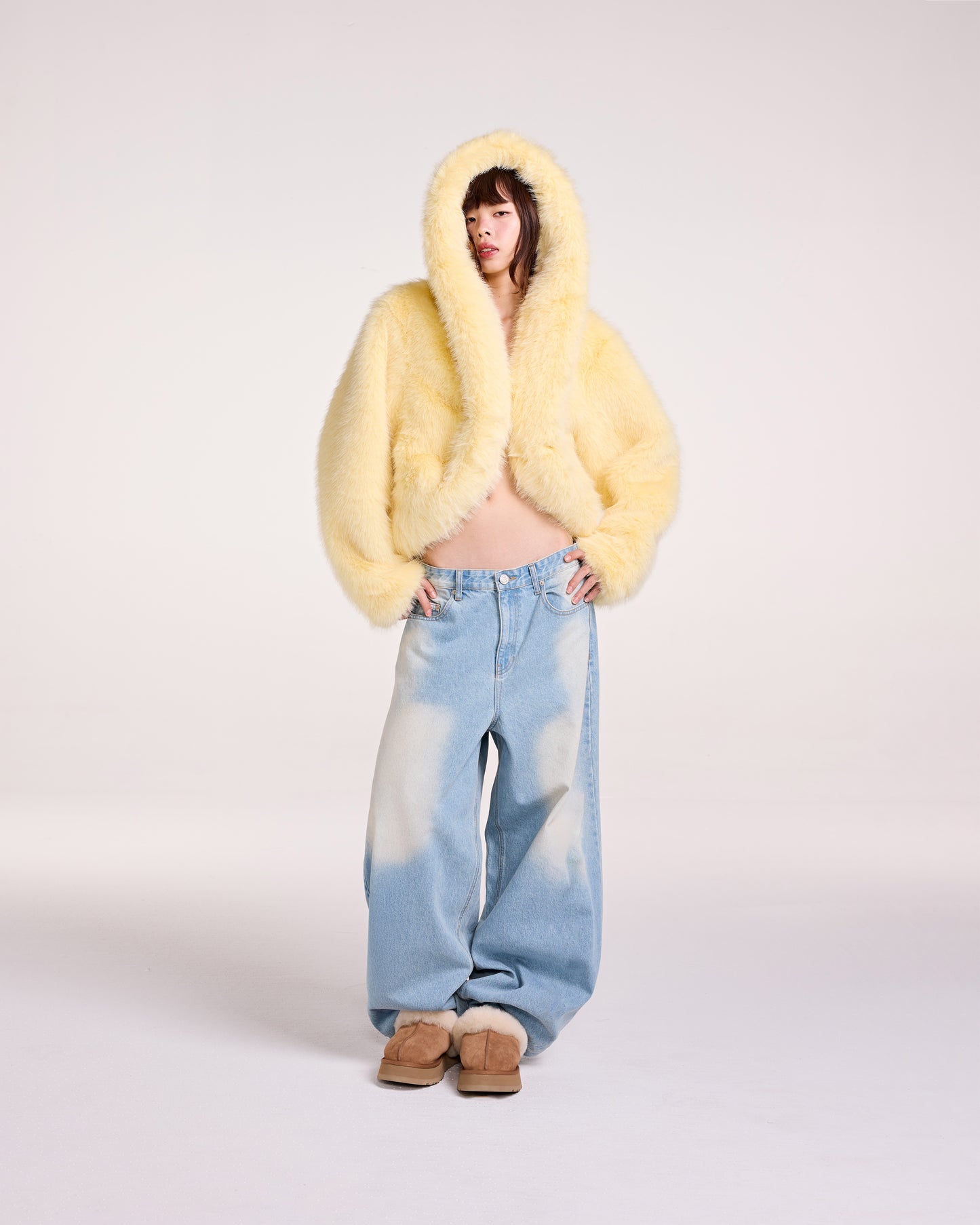 HOODIE FAUX FUR JACKET (YELLOW)