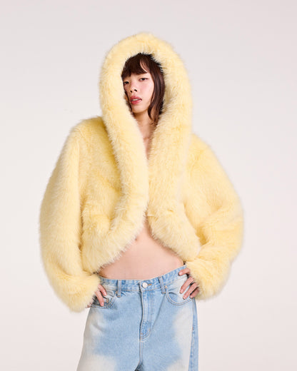 HOODIE FAUX FUR JACKET (YELLOW)