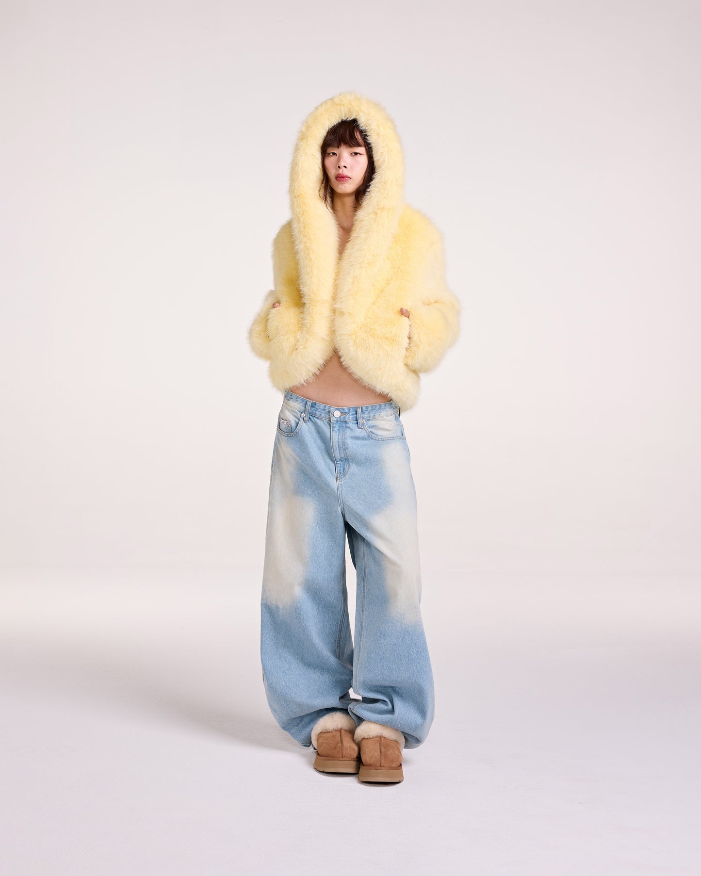 HOODIE FAUX FUR JACKET (YELLOW)