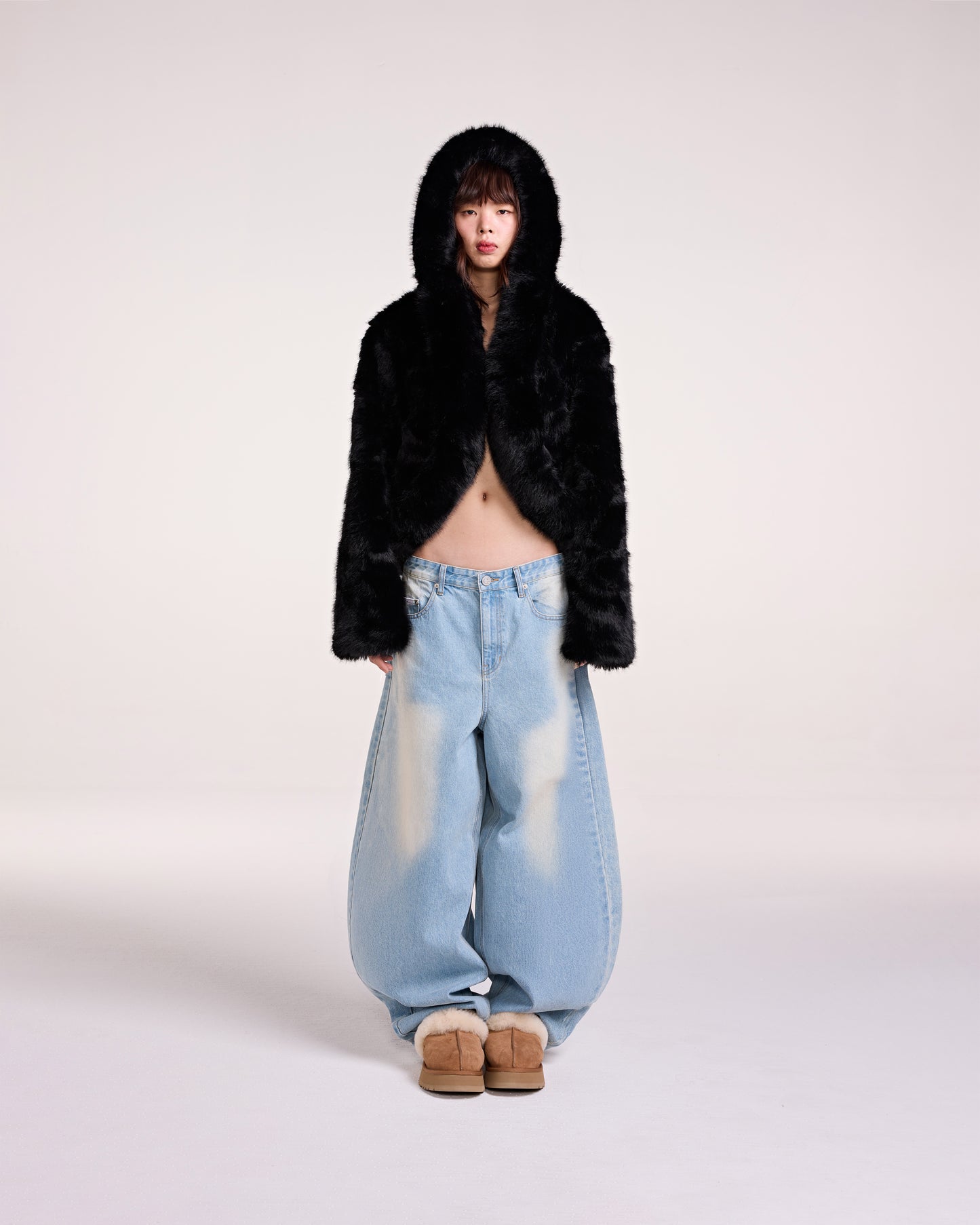 HOODIE FAUX FUR JACKET (BLACK)