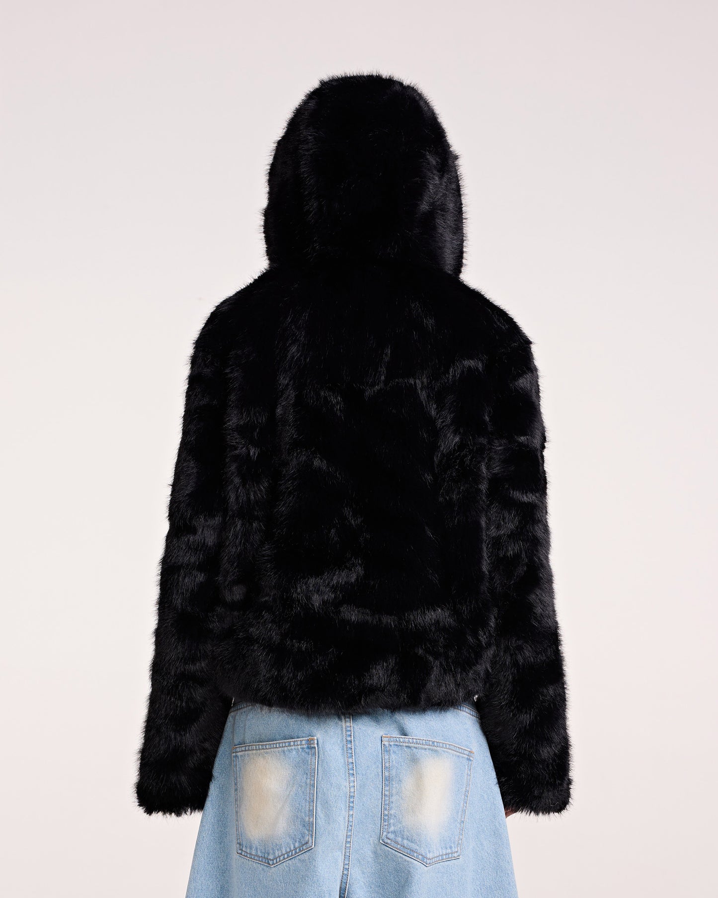 HOODIE FAUX FUR JACKET (BLACK)