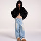 HOODIE FAUX FUR JACKET (BLACK)