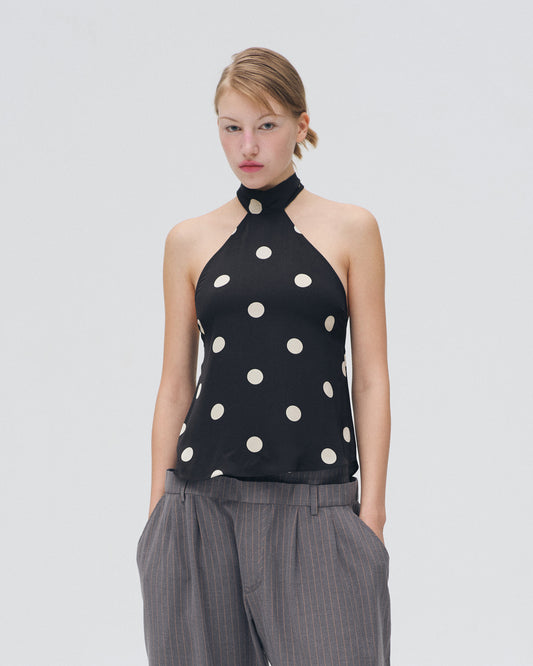 POLKA DOT HALTER TOP (BLACK)