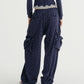 EYELET CARGO PANTS (NAVY)