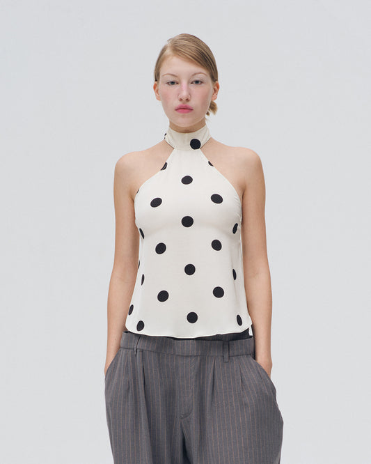 POLKA DOT HALTER TOP (OFF WHITE)
