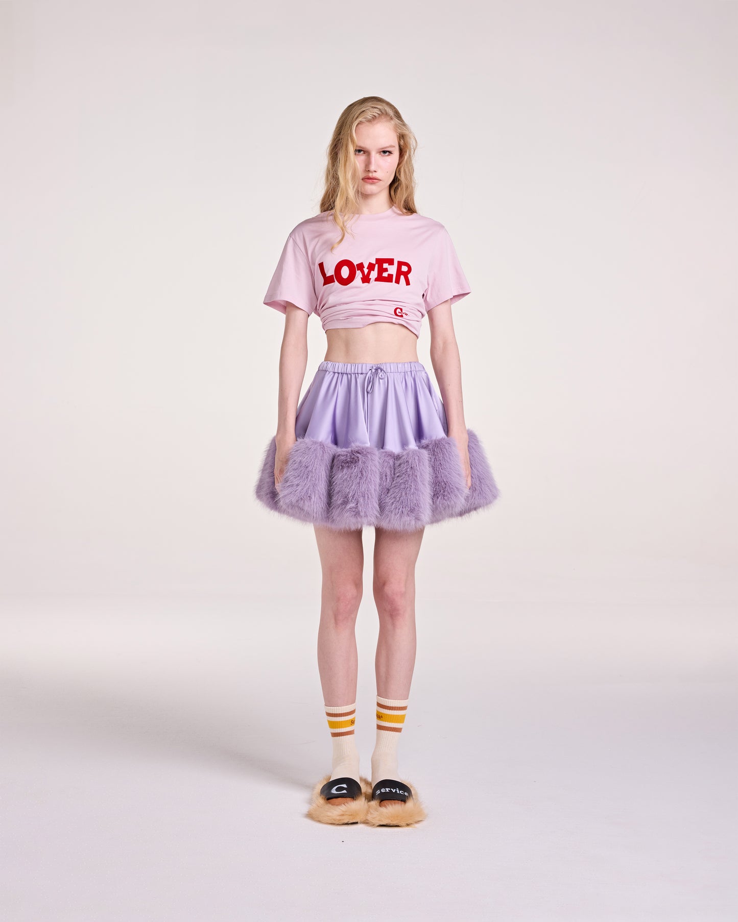 SATIN FUR MINI SKIRT (PURPLE)