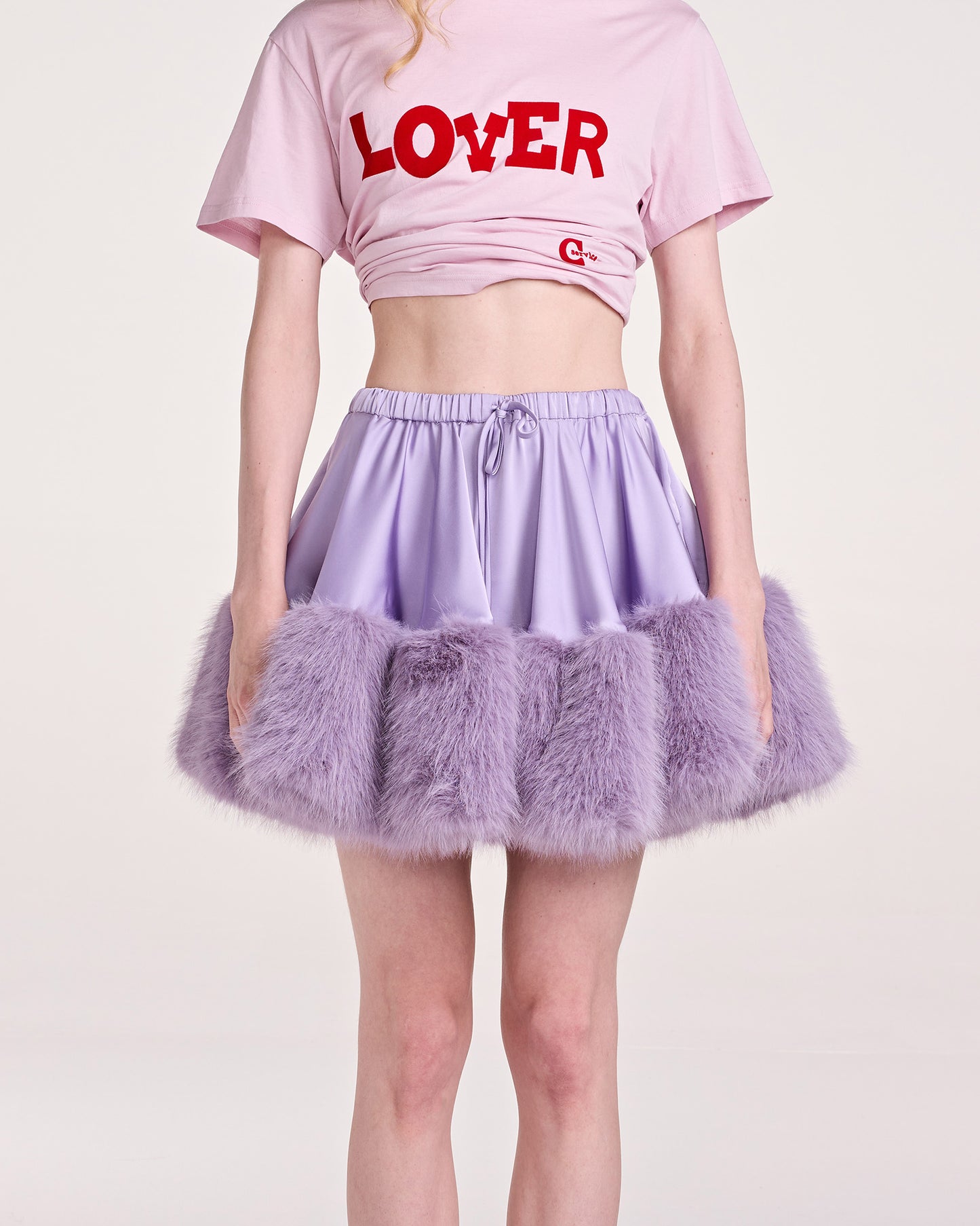 SATIN FUR MINI SKIRT (PURPLE)