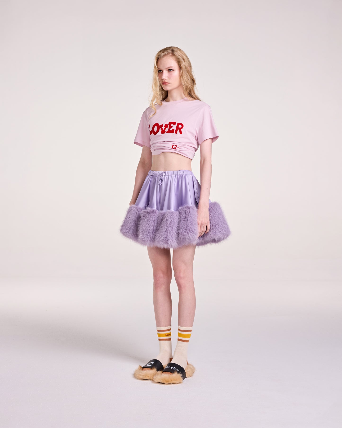 SATIN FUR MINI SKIRT (PURPLE)