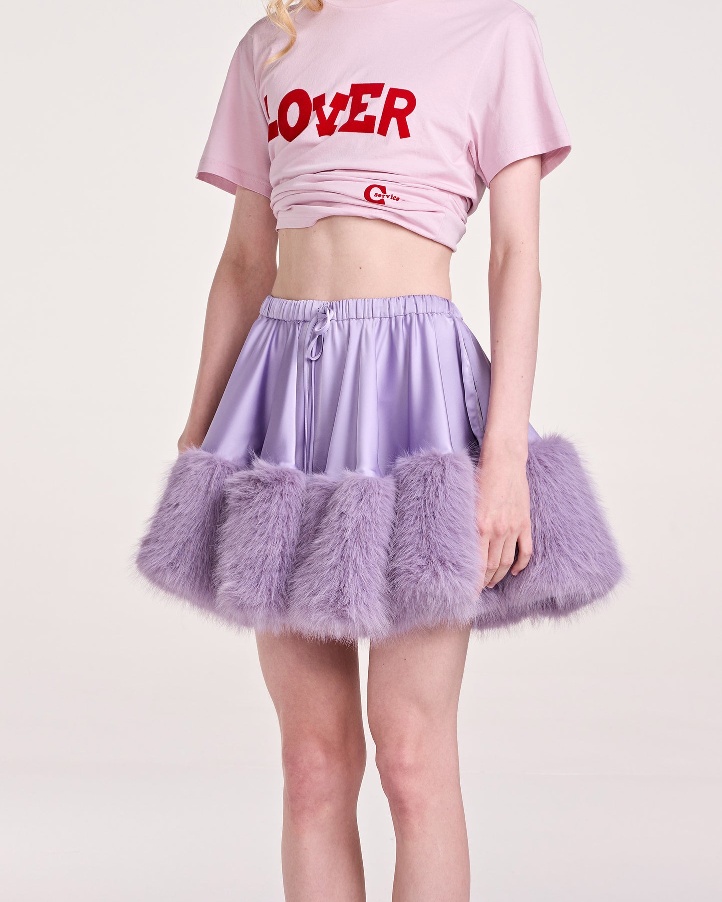 SATIN FUR MINI SKIRT (PURPLE)