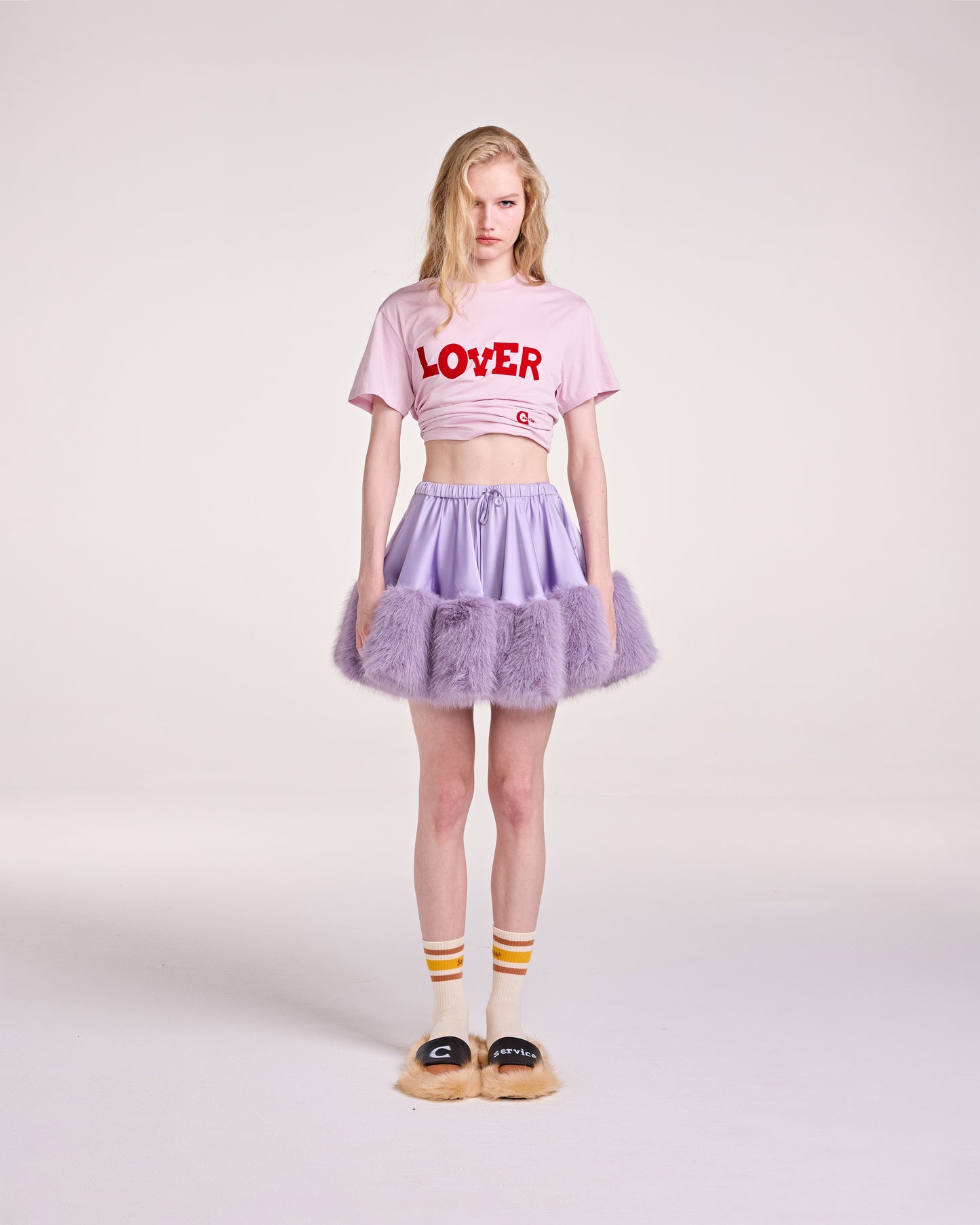 SATIN FUR MINI SKIRT (PURPLE)