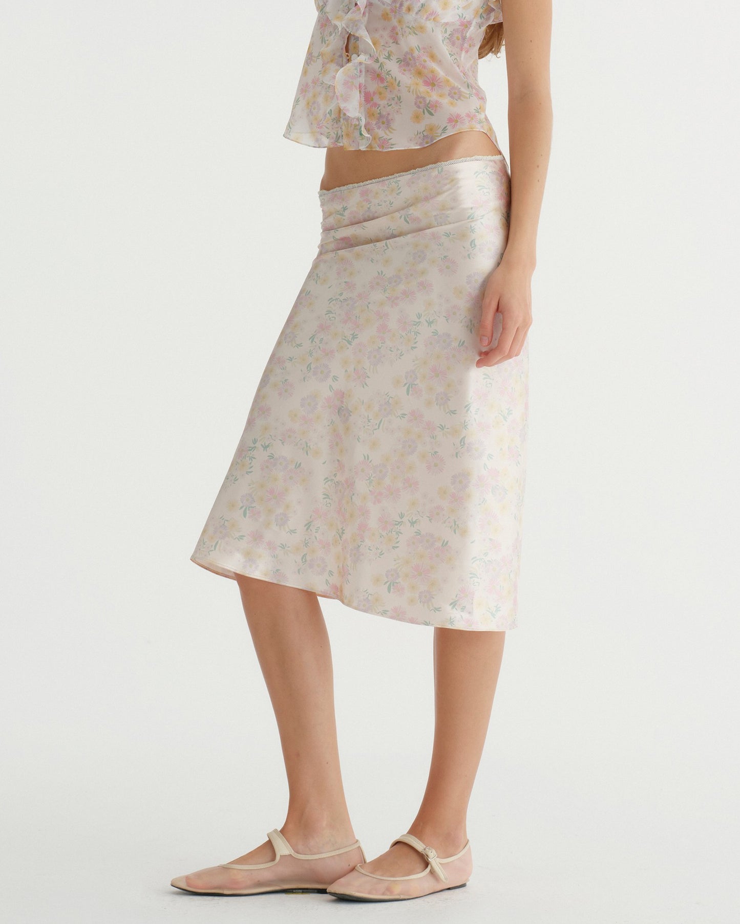 SATIN C FLOWER PRINT SKIRT (YELLOW)