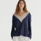 V NECK FLORAL TOP (NAVY)