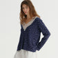 V NECK FLORAL TOP (NAVY)
