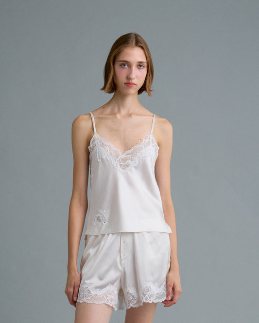 C LACE TRIMMED SATIN CAMISOLE (OFF WHITE)