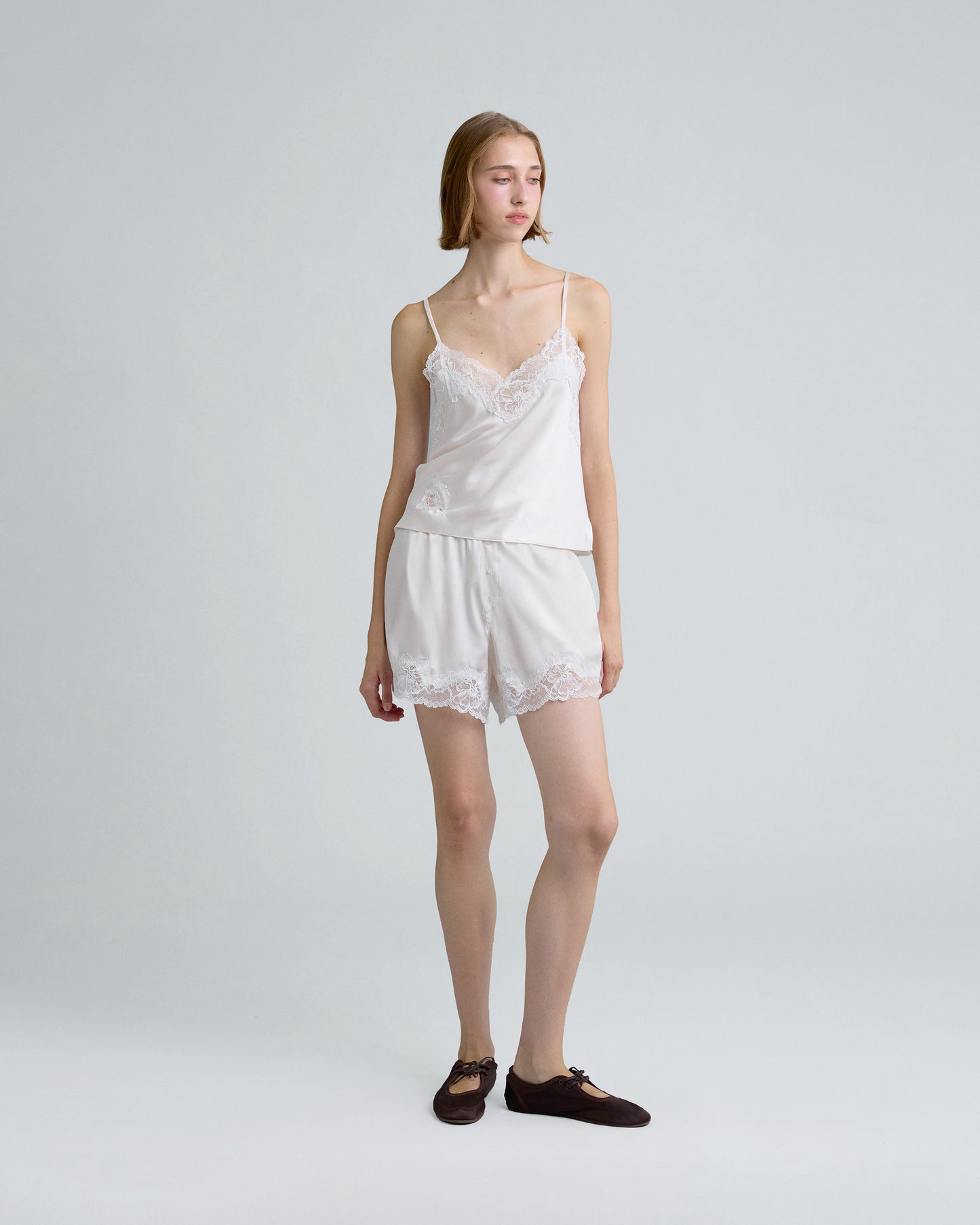 C LACE TRIMMED SATIN CAMISOLE (OFF WHITE)