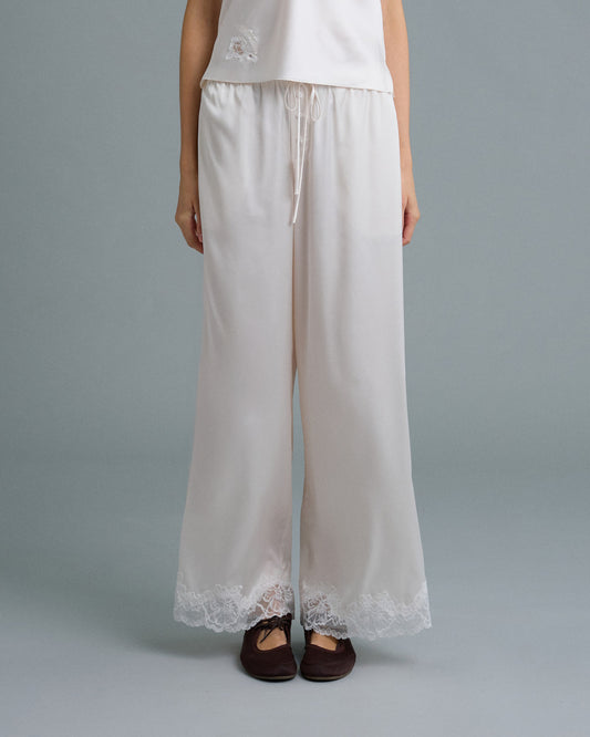 C LACE TRIMMED SATIN PANTS (OFF WHITE)