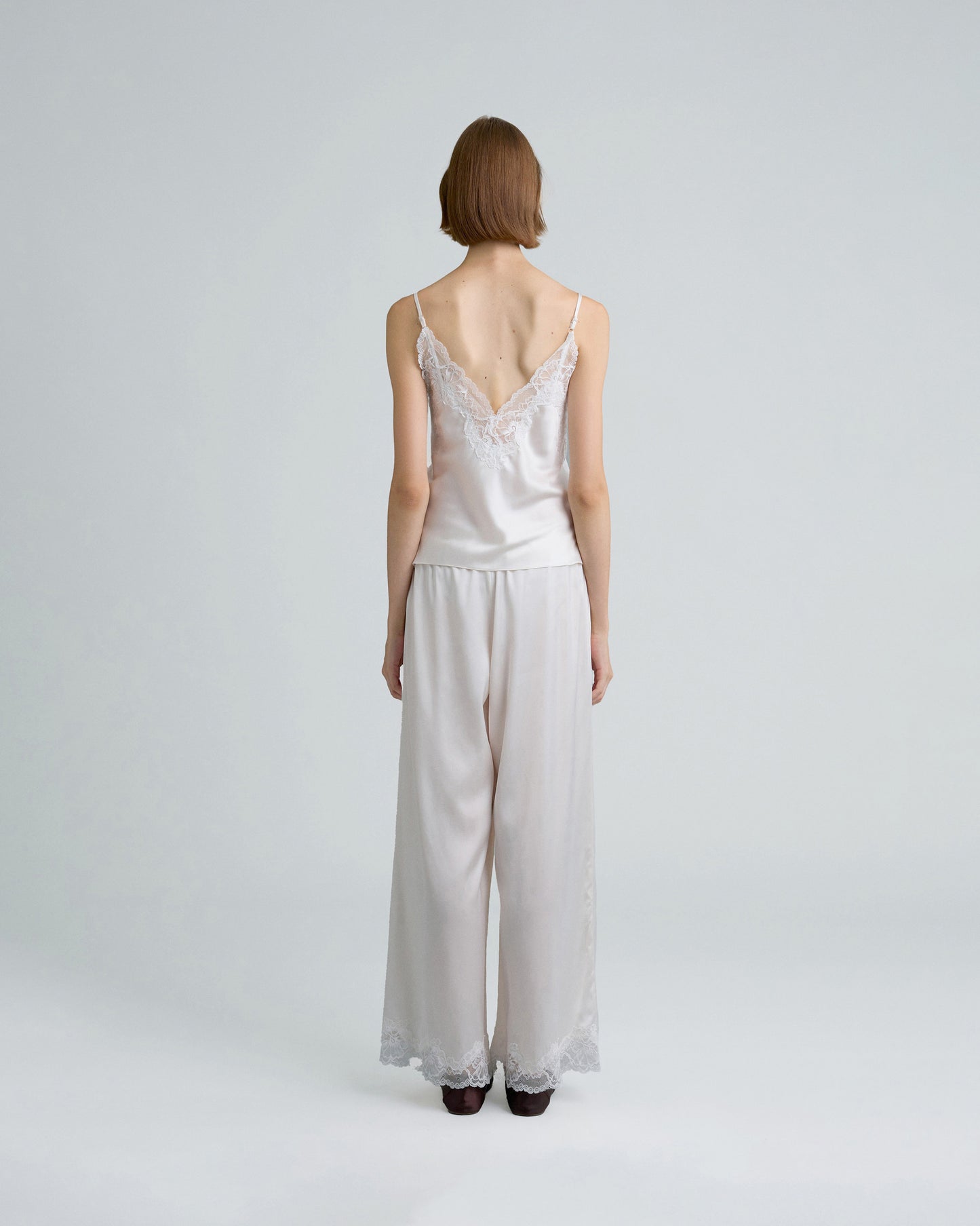 C LACE TRIMMED SATIN PANTS (OFF WHITE)