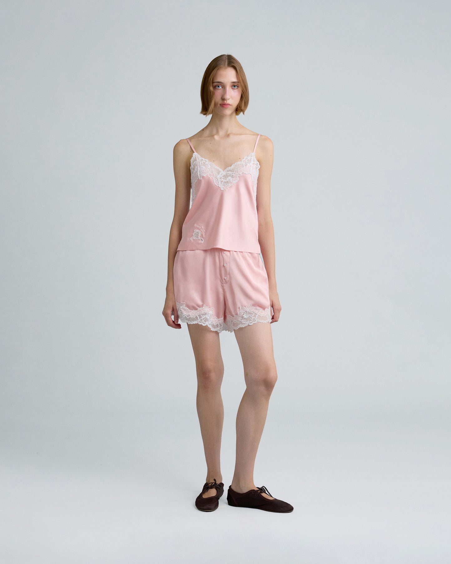 C LACE TRIMMED SATIN CAMISOLE (PEACH)