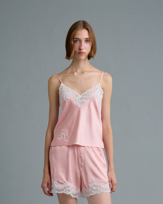 C LACE TRIMMED SATIN CAMISOLE (PEACH)