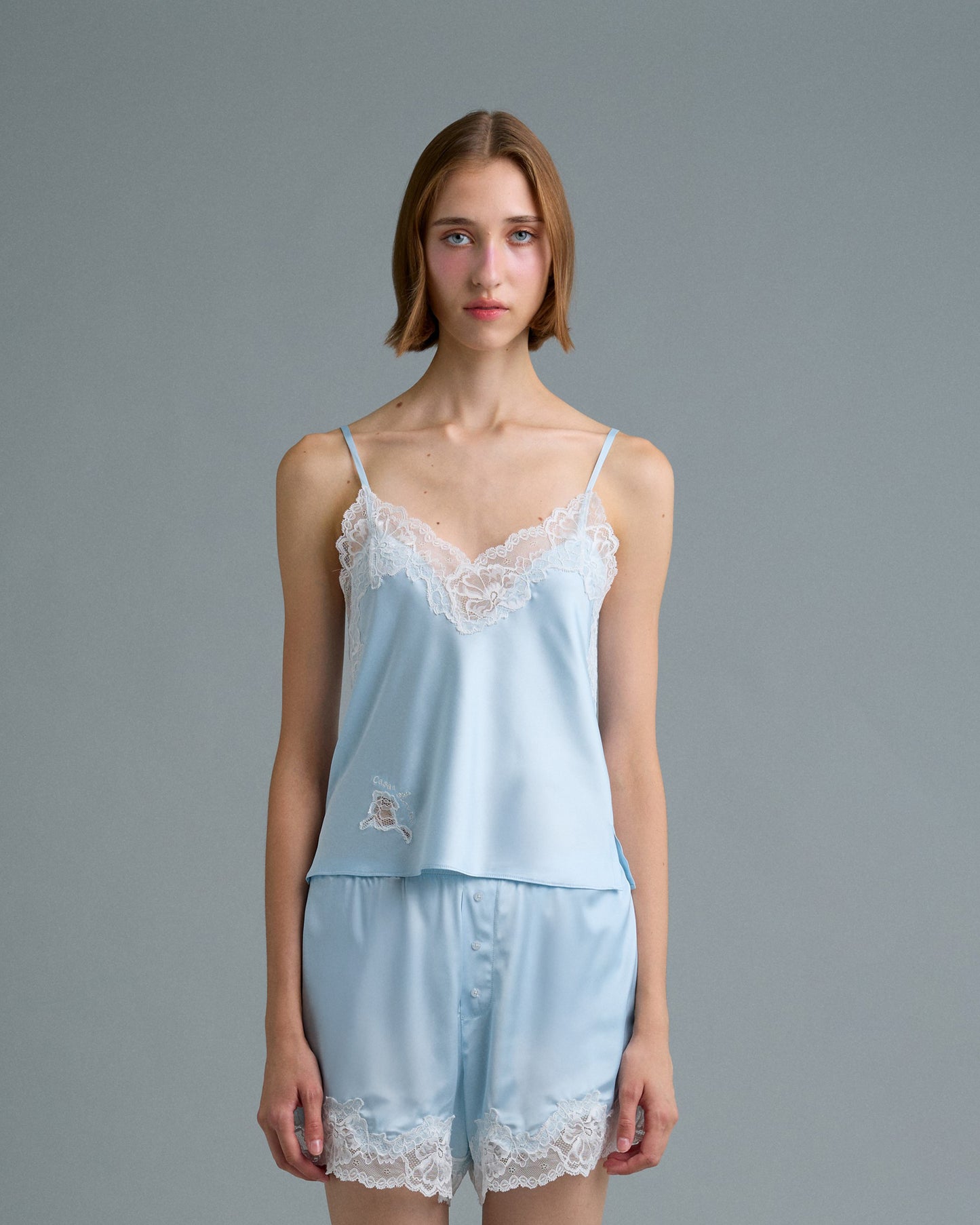C LACE TRIMMED SATIN CAMISOLE (ฺBLUE)