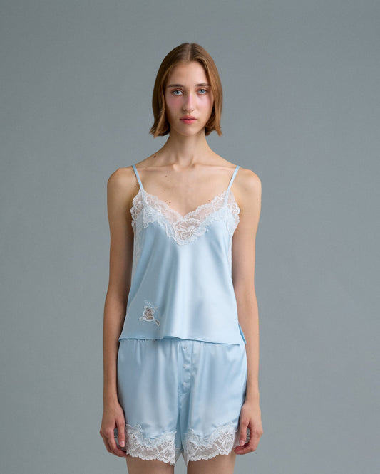 C LACE TRIMMED SATIN CAMISOLE (ฺBLUE)