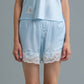 C LACE TRIMMED SATIN SHORTS (BLUE)