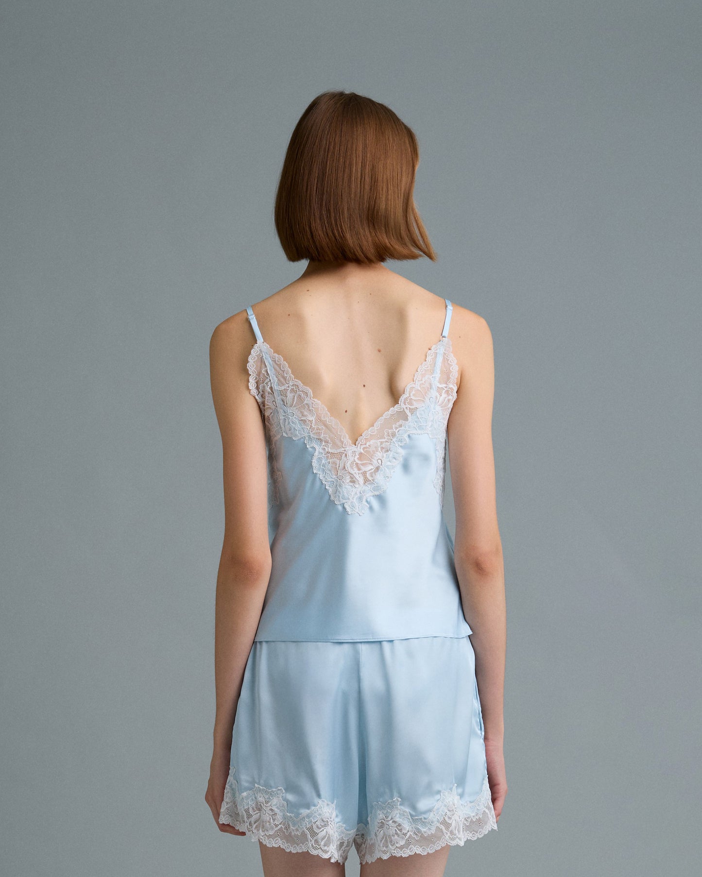 C LACE TRIMMED SATIN CAMISOLE (ฺBLUE)