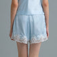 C LACE TRIMMED SATIN SHORTS (BLUE)