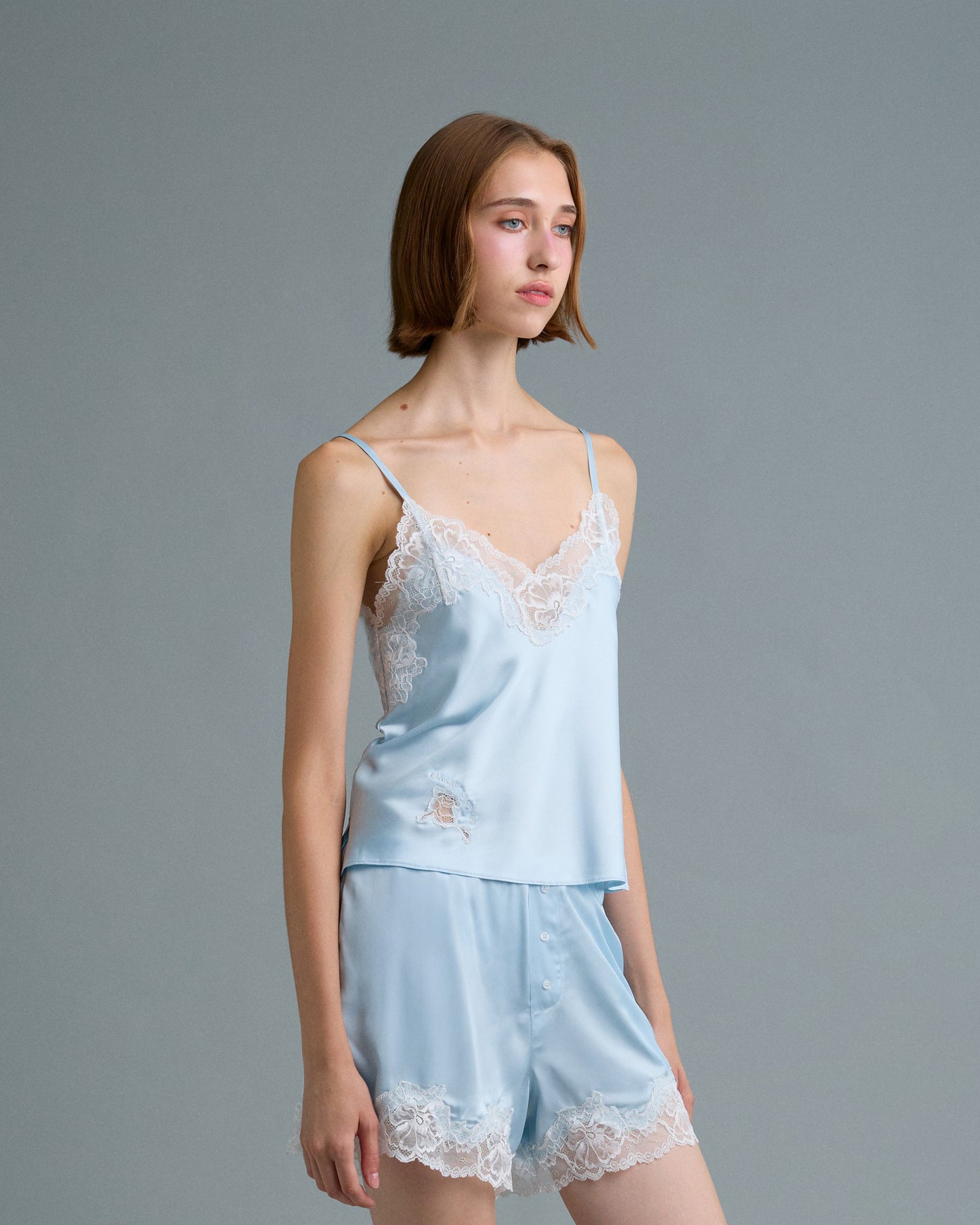 C LACE TRIMMED SATIN CAMISOLE (ฺBLUE)