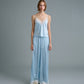 C LACE TRIMMED SATIN PANTS (BLUE)