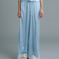C LACE TRIMMED SATIN PANTS (BLUE)