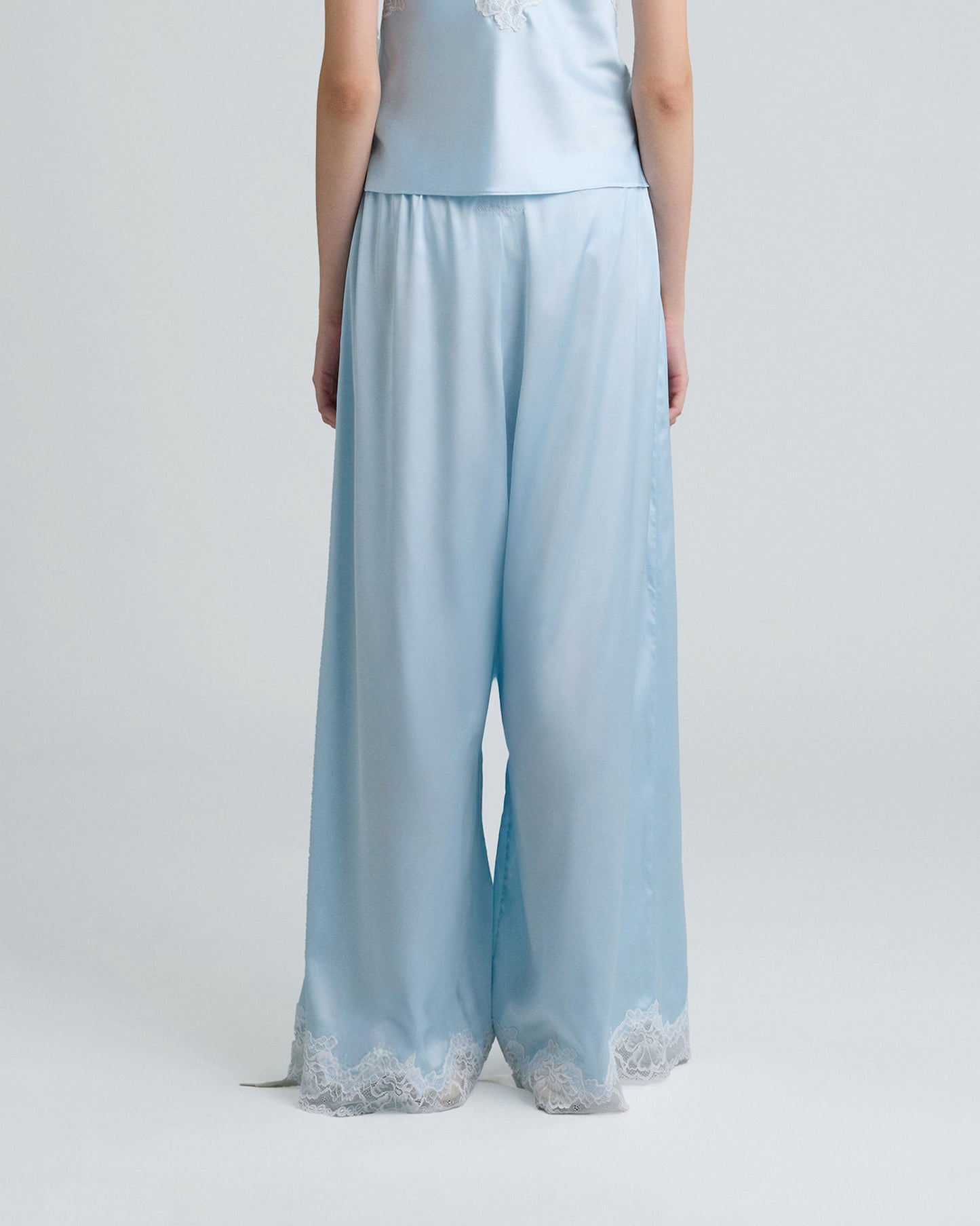 C LACE TRIMMED SATIN PANTS (BLUE)