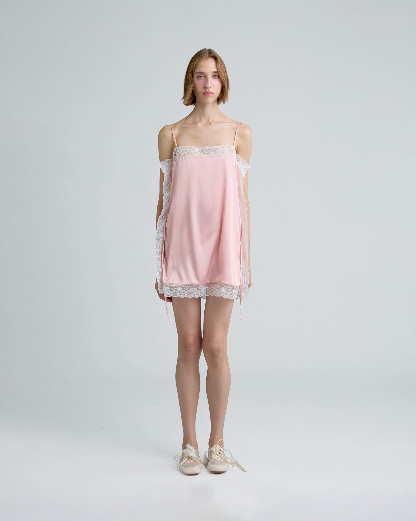 SQUARE SATIN MINI DRESS (PEACH)