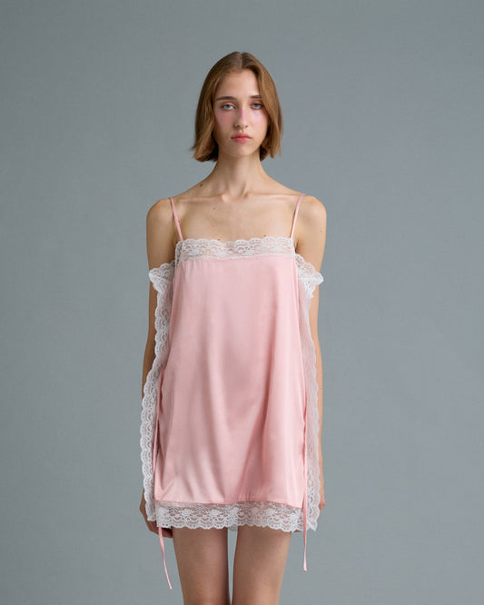 SQUARE SATIN MINI DRESS (PEACH)