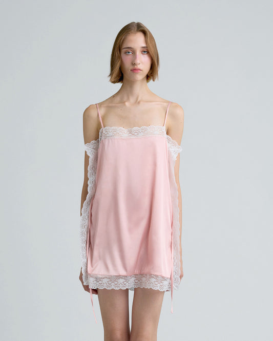 SQUARE SATIN MINI DRESS (PEACH)