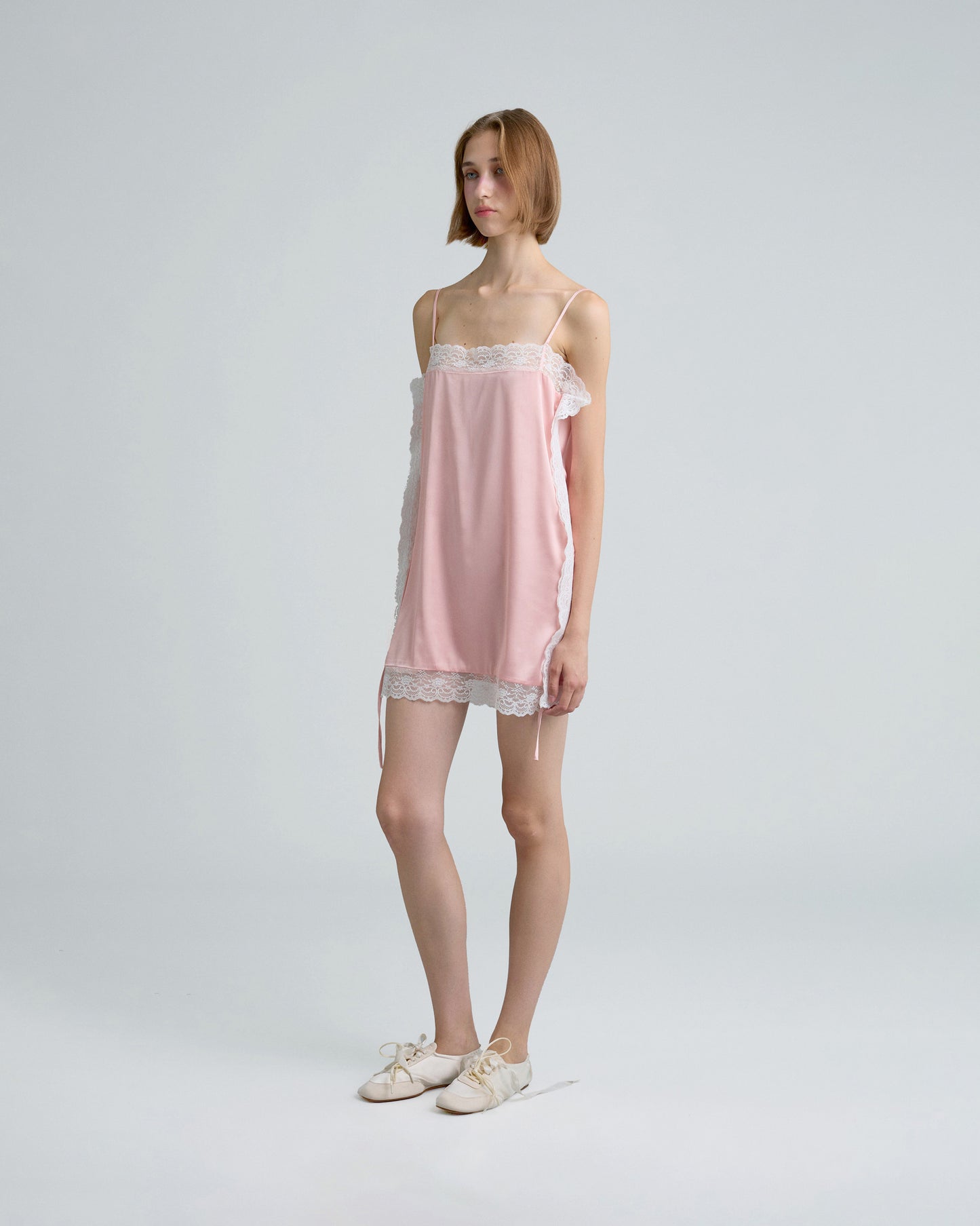 SQUARE SATIN MINI DRESS (PEACH)