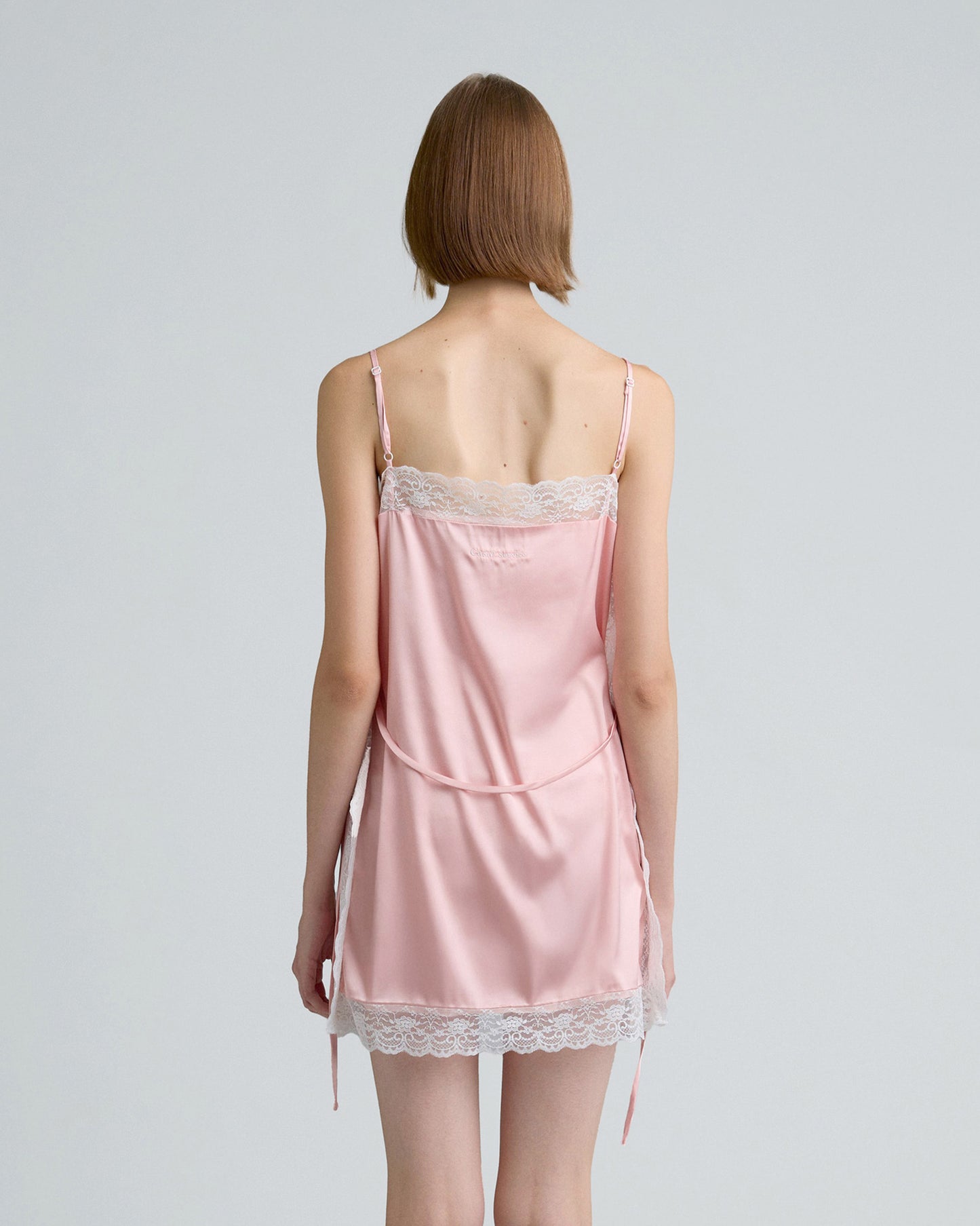 SQUARE SATIN MINI DRESS (PEACH)