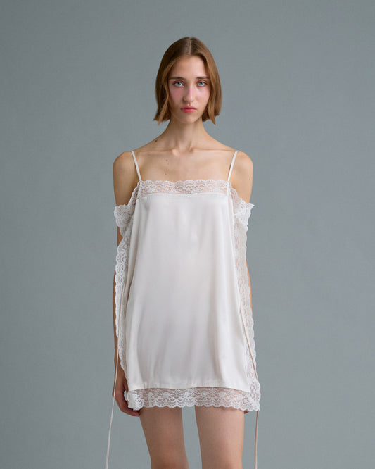 SQUARE SATIN MINI DRESS (OFF WHITE)