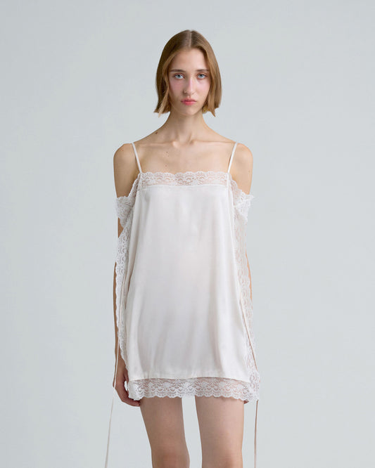 SQUARE SATIN MINI DRESS (OFF WHITE)