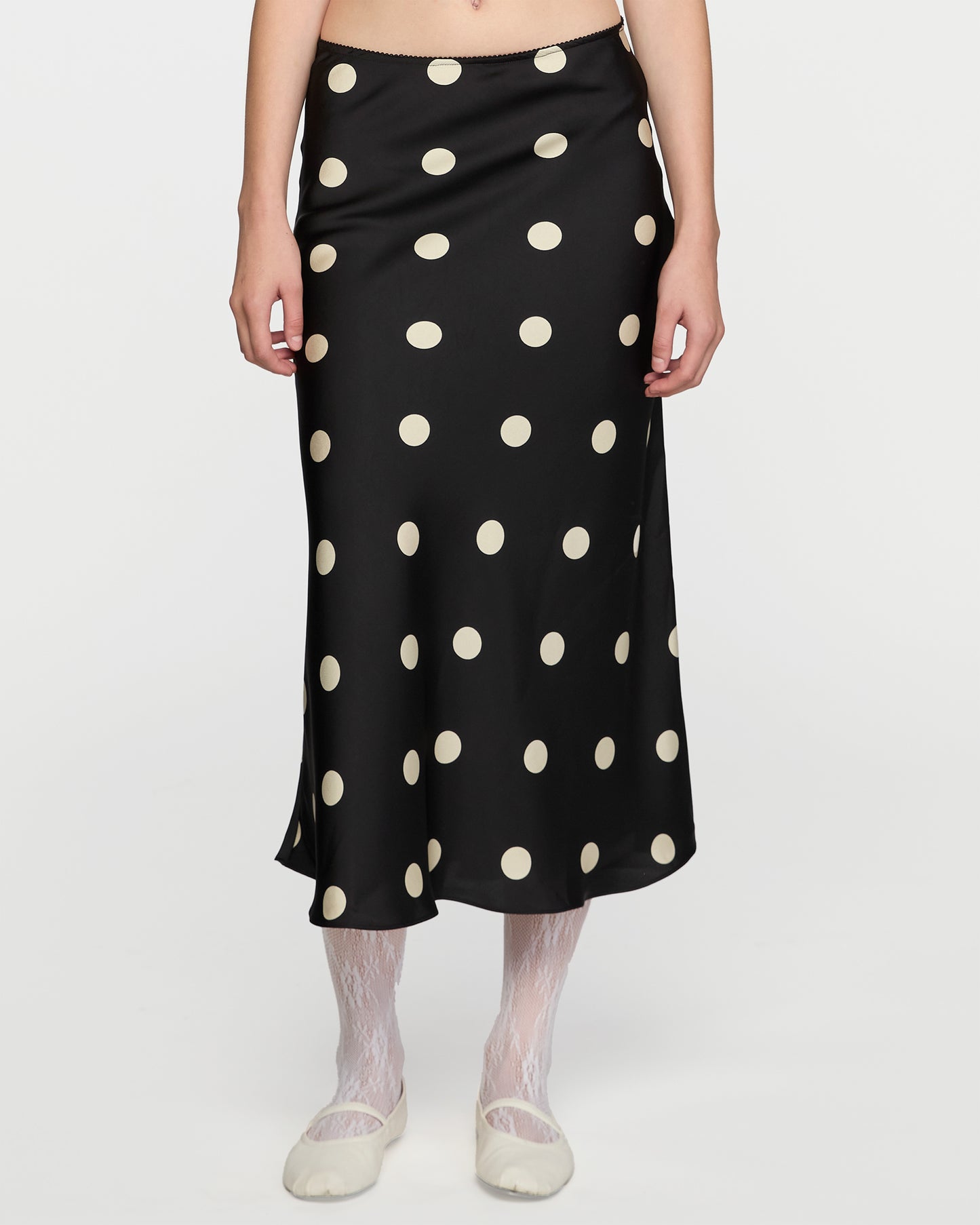 BLACK POLKA DOT MIDI SKIRT