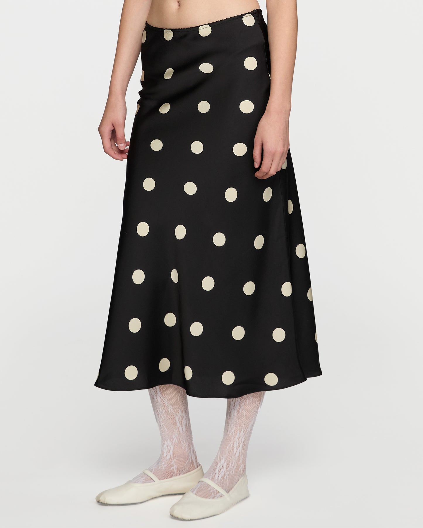 BLACK POLKA DOT MIDI SKIRT