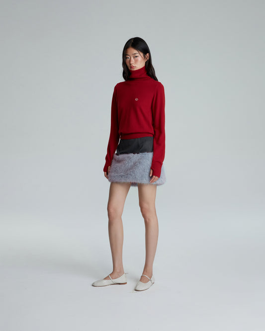 FAUX FUR MINI SKIRT (BLUE GREY)