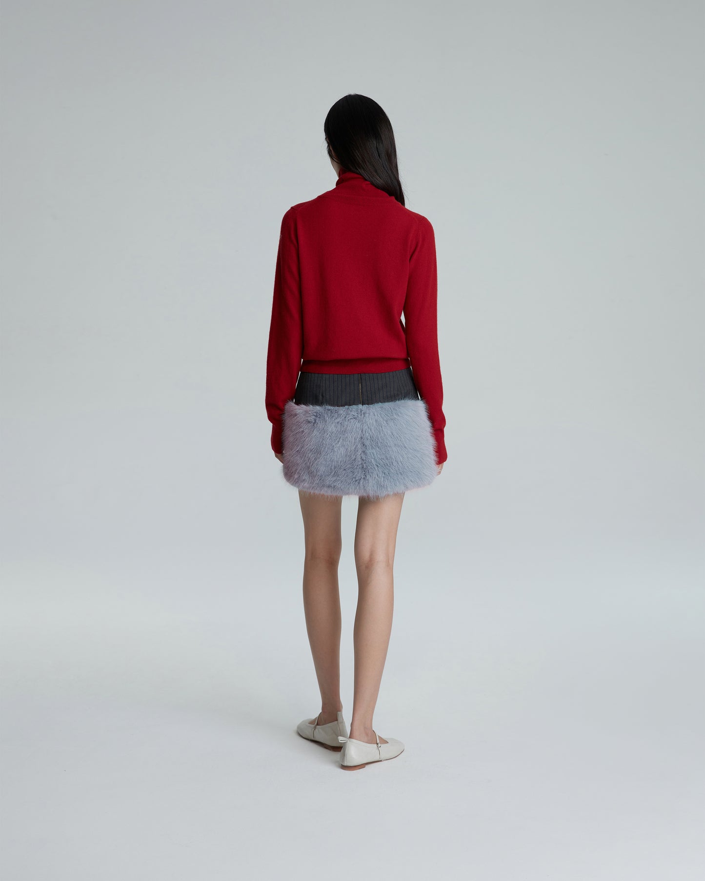 FAUX FUR MINI SKIRT (BLUE GREY)