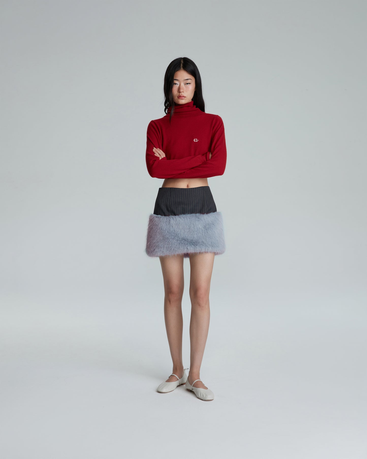 FAUX FUR MINI SKIRT (BLUE GREY)
