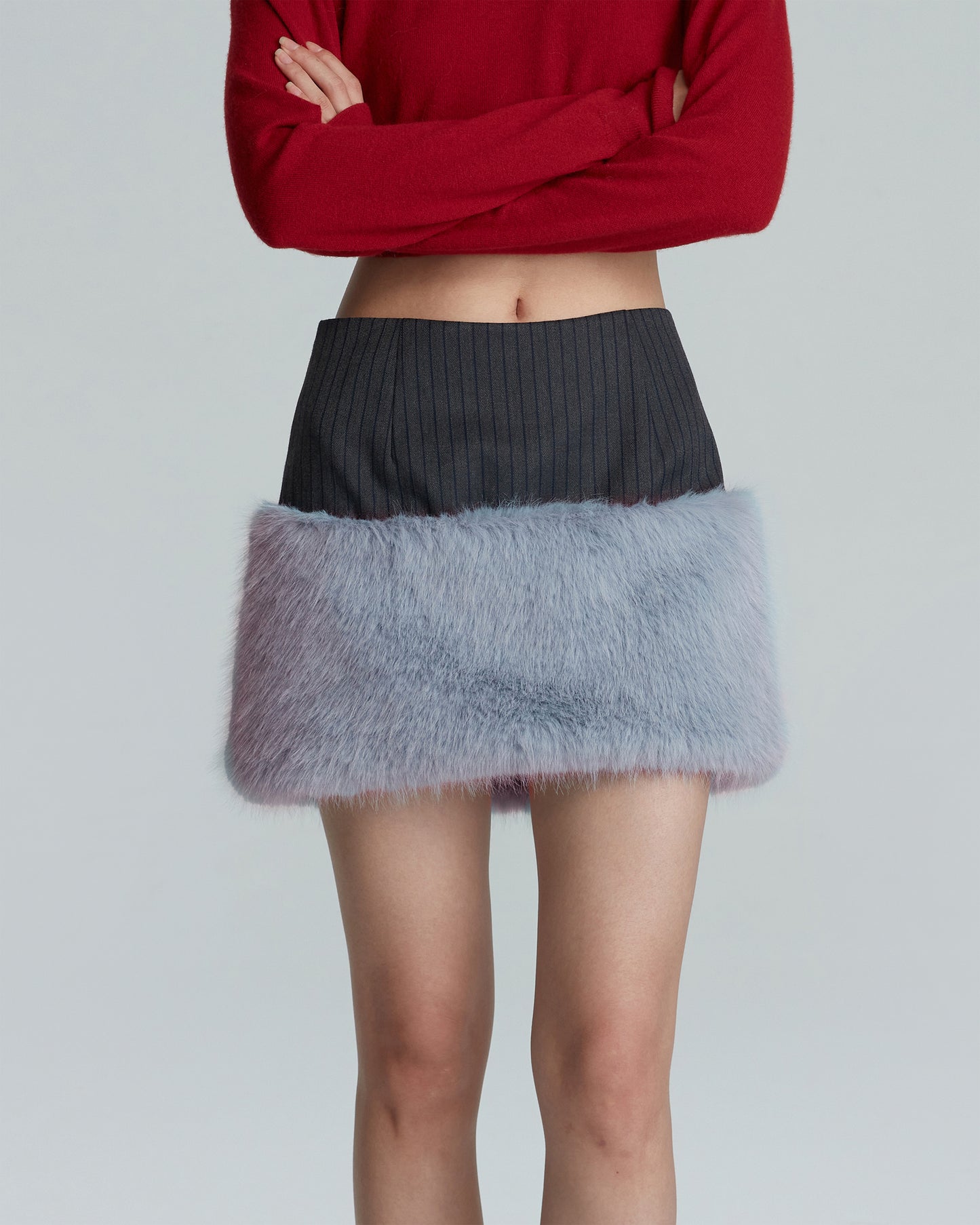 FAUX FUR MINI SKIRT (BLUE GREY)