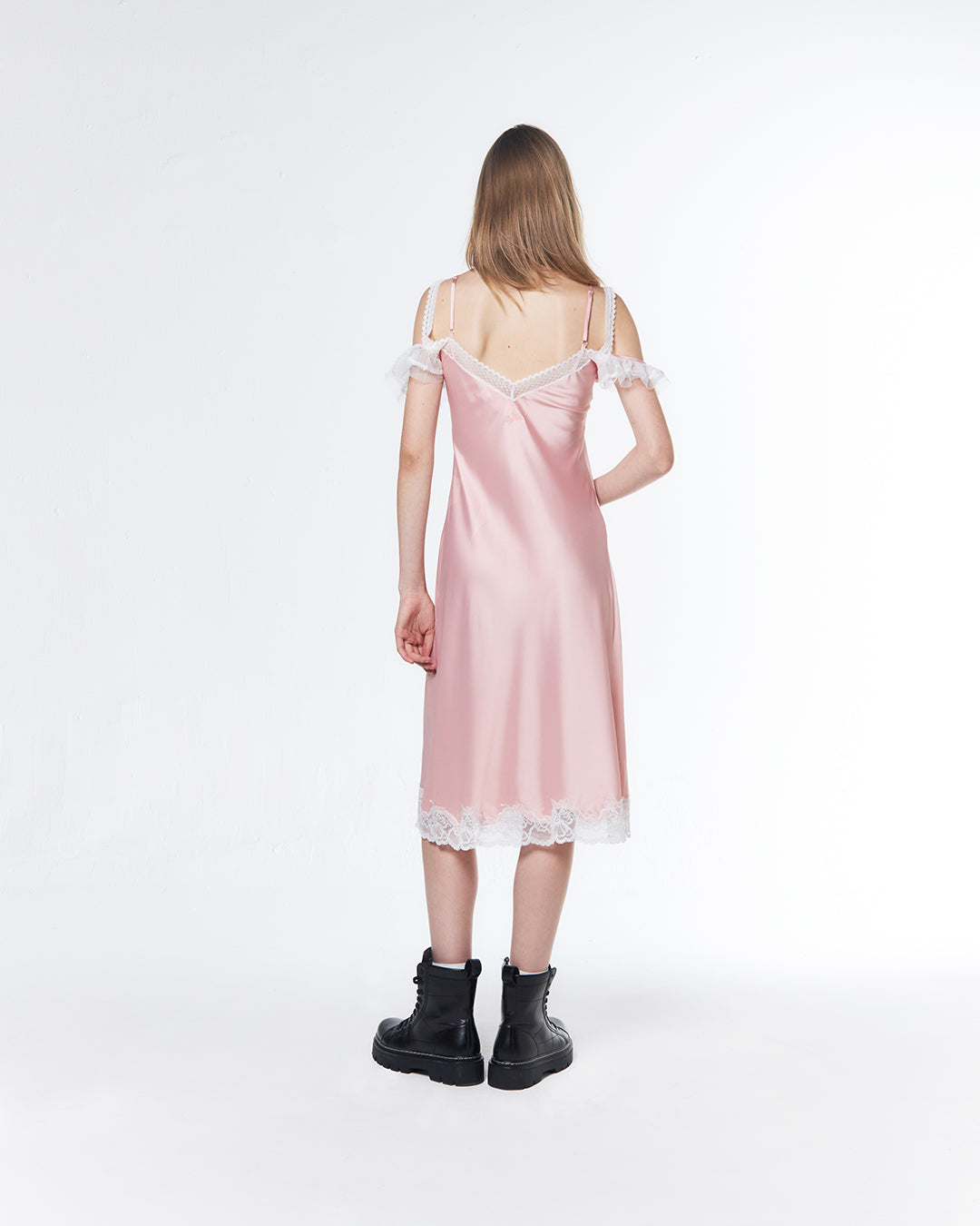 SATIN MIDI DRESS (PEACH)