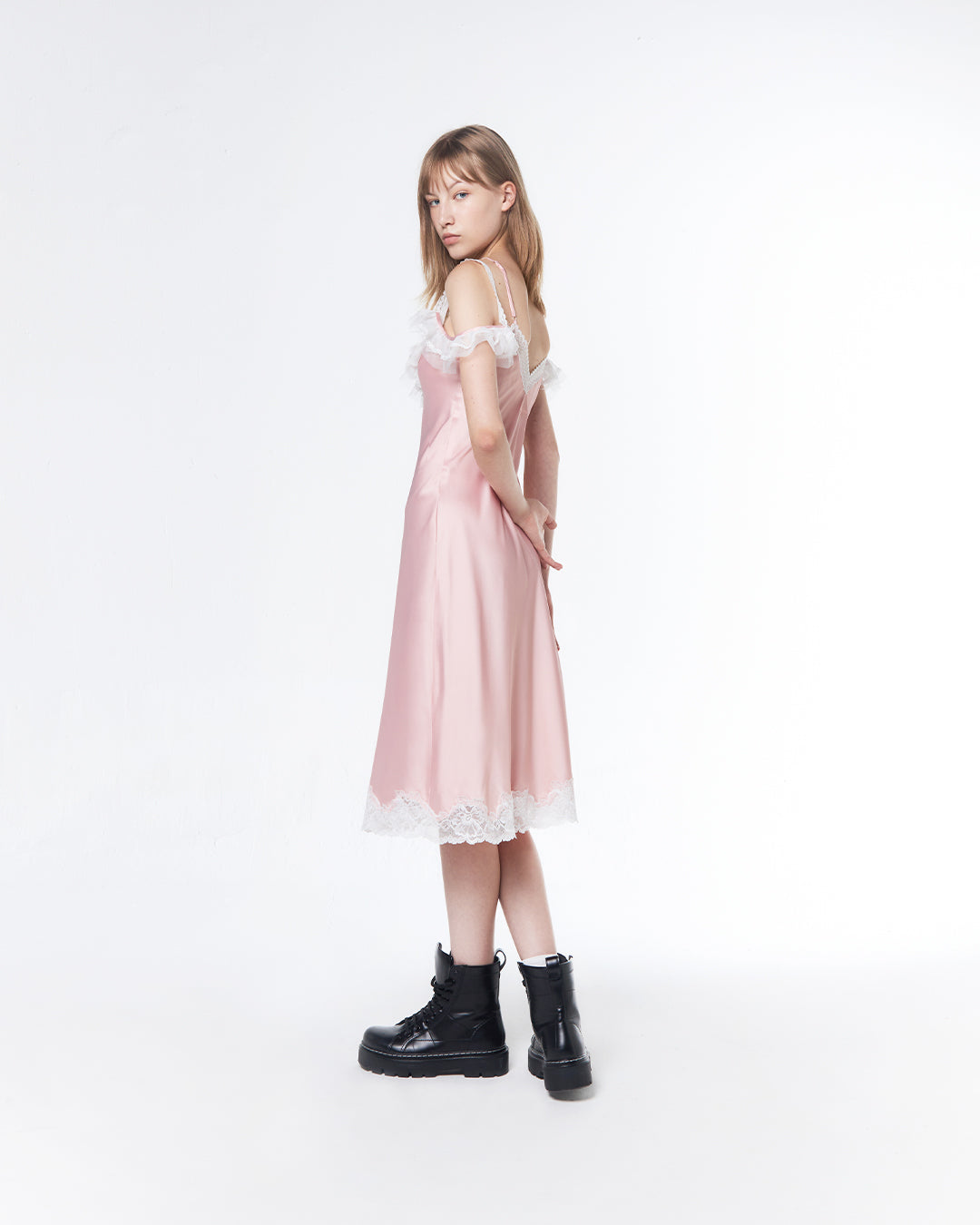 SATIN MIDI DRESS (PEACH)